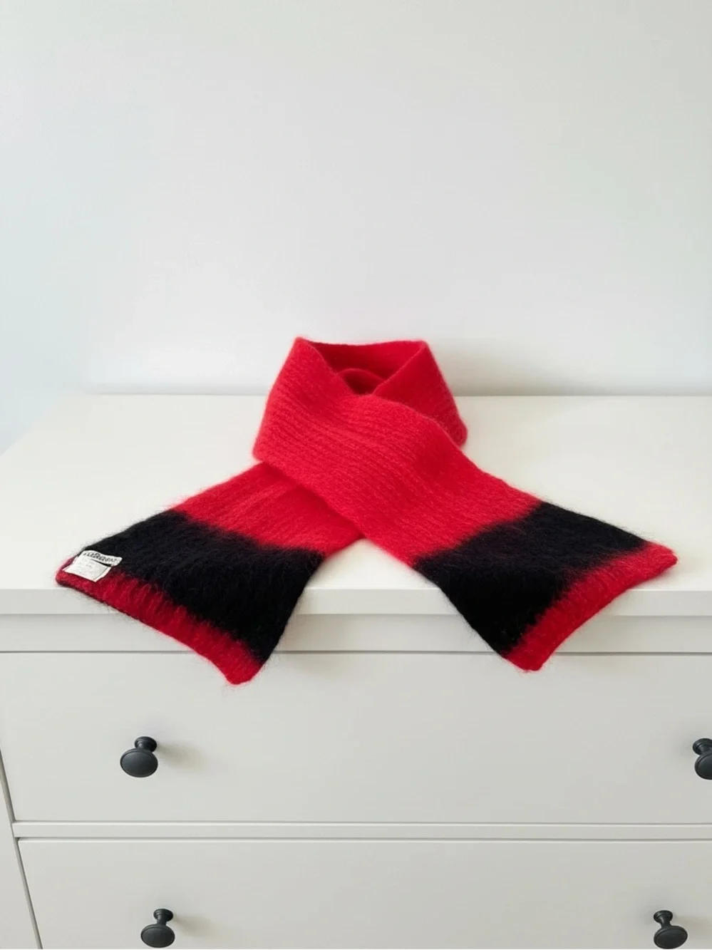 Hudson’s Wool Blend Red and Black Knit Scarf - Vintage, Excellent Condition